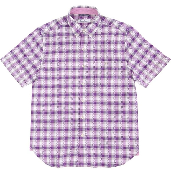 TOMMY BAHAMA Men's La Veleta Check Camp Shirt Purple - Picture 1 of 12